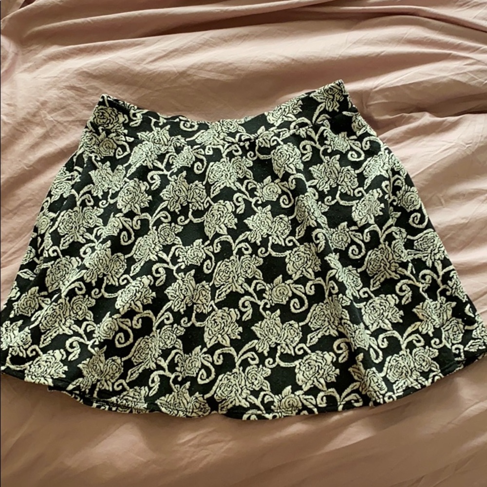 Black and White Floral Skater Skirt